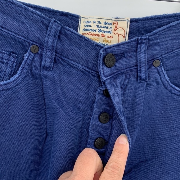 Sandrine Rose distressed pleated blue tapered leg jeans ankle flax denim new 27 - Picture 3 of 8